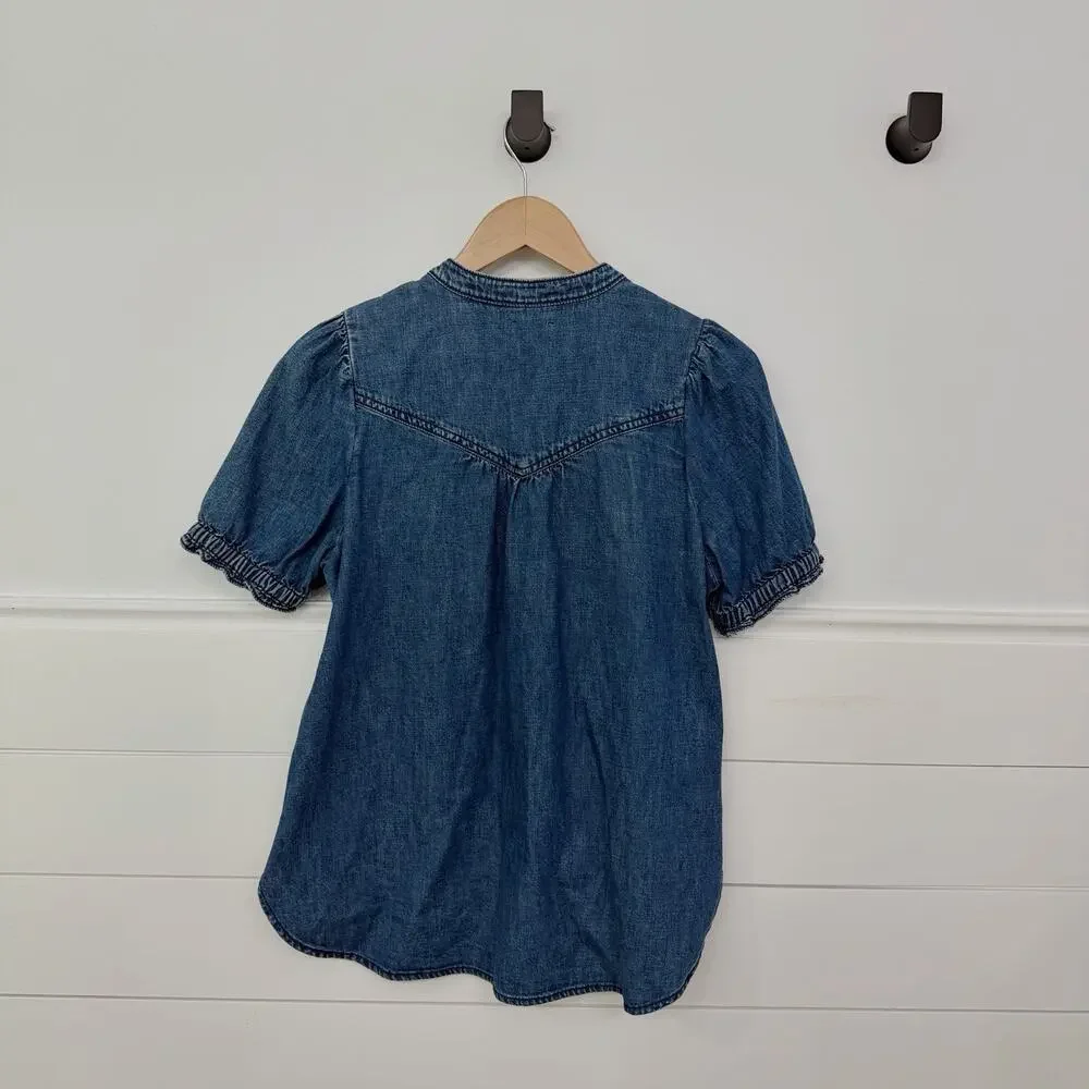 Women’s Anthropologie Pilcro Denim Popover Balloon Sleeve Blouse Top S - Picture 5 of 5